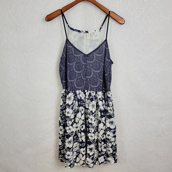 Japna Babydoll Dress Womens Large Blue Floral Lace V-neck Spaghetti Strap Lined - Picture 1 of 10